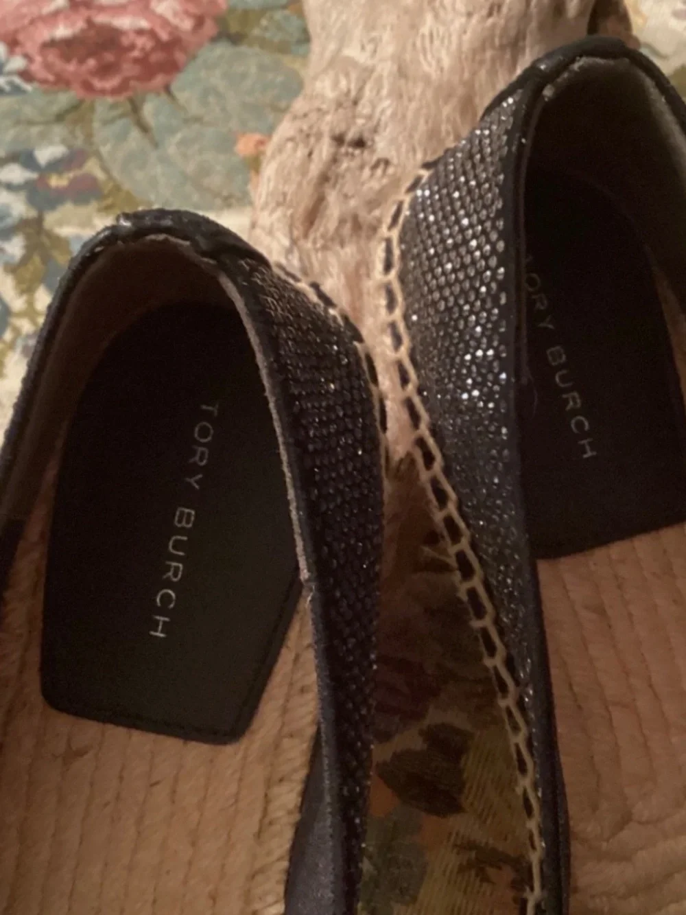 Tory Burch Crystal-Embellished Black Espadrille Size 8.5